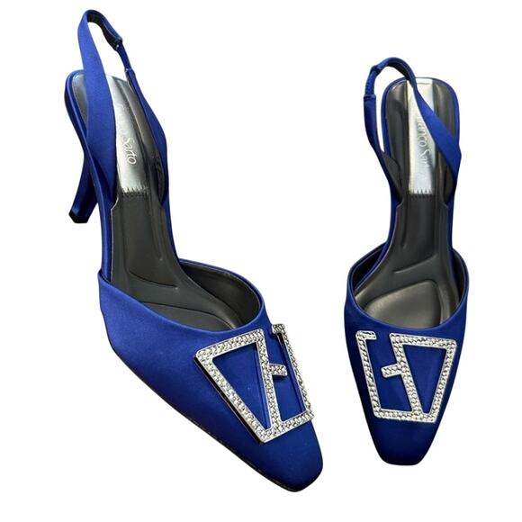 Franco Sarto Leigha Slingback Heels Women's 6 Cobalt Blue Satin Rhinestone NIB - Picture 1 of 6